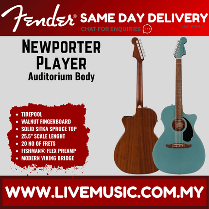 Fender California Newporter Player Medium-Sized Acoustic Guitar, Walnut FB