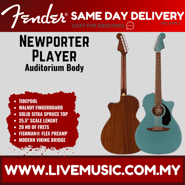 Acoustic guitar with walnut fingerboard, Tidepool finish, medium Newporter Player body
