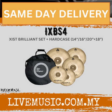 Cymbal set with black hard case and four gold XIST Brilliant cymbals, 14/16/18/20