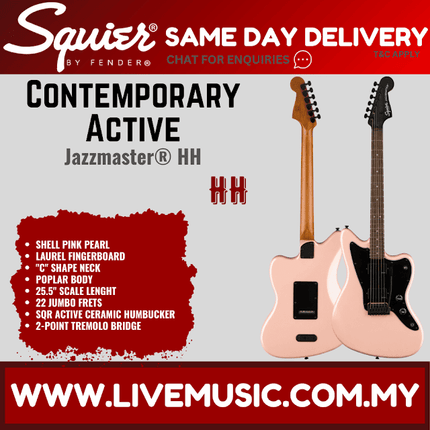 Squier Contemporary Active Jazzmaster HH Electric Guitar, Shell Pink Pearl