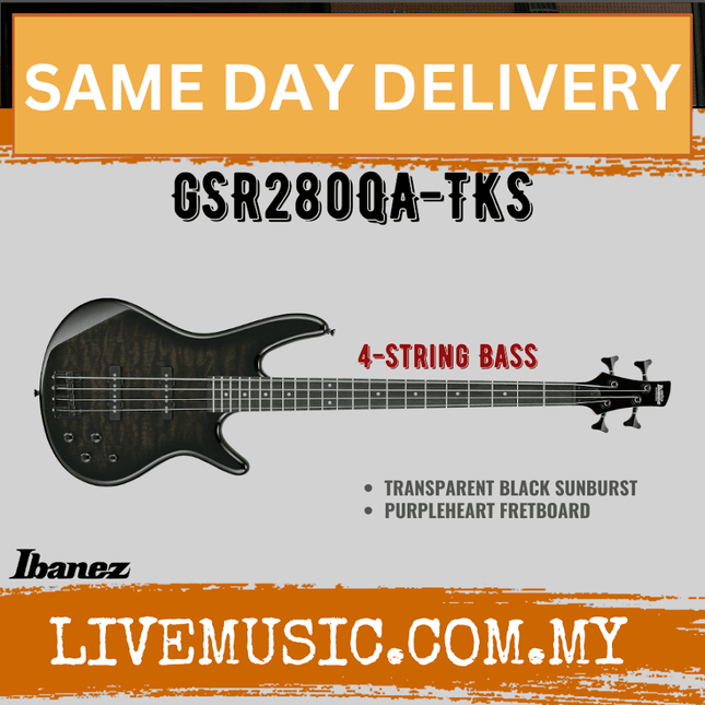 Ibanez GSR280QA 4-String Electric Bass Guitar,Purpleheart FB - ( GSR280QA-TYS GSR280QA-TMS GSR280QA-TKS )