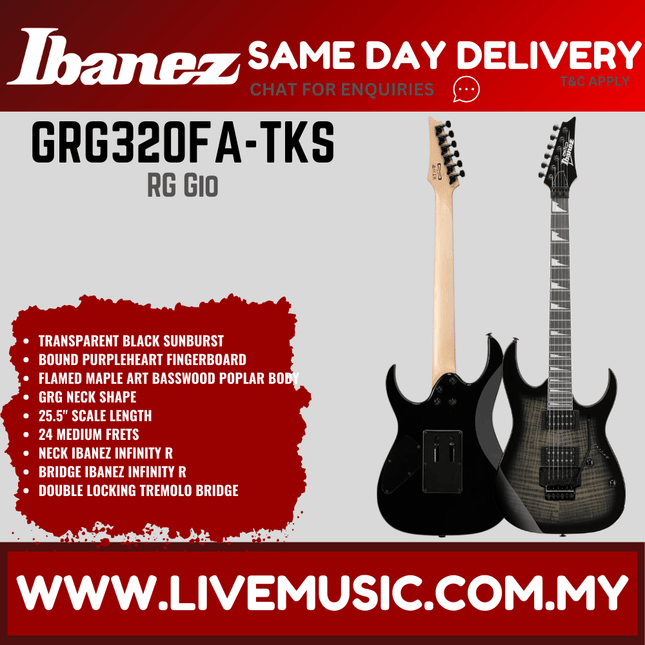 Ibanez Gio GRG320FA Electric Guitar - Transparent Blue Sunburst / Transparent Black Sunburst ( GRG320FATKF GRG320FATBS )
