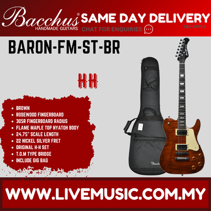 Bacchus BARON-FM-ST-BR Global Series Electric Guitar w/ Bag, Rosewood Fingerboard - Brown ( BARONFM / BARON FM )