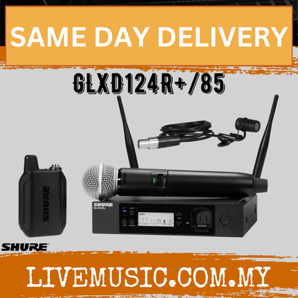 Shure GLXD124R+/85 Digital Wireless Combo Rackmount System with SM58 Capsule and WL185 Lavalier Microphone ( GLXD124R / SM58 )