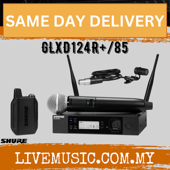 Shure GLXD124R+/85 Digital Wireless Combo Rackmount System with SM58 Capsule and WL185 Lavalier Microphone ( GLXD124R / SM58 )