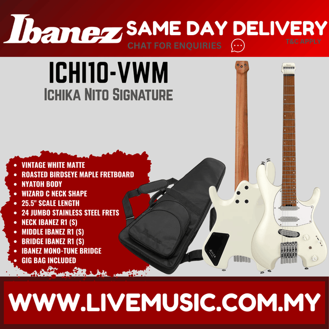 Ibanez ICHI10-VWM Ichika Signature Series Electric Guitar Roasted Maple Fretboard - Vintage White Matte ( ICHI10 )