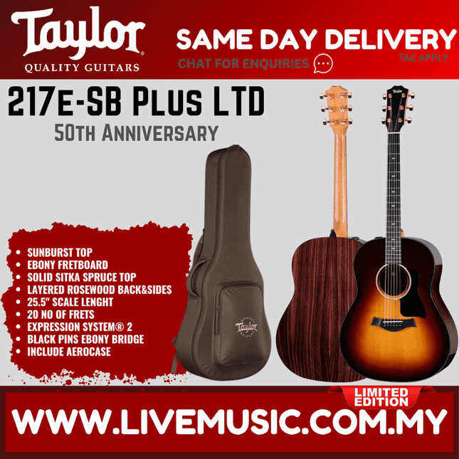 Taylor acoustic guitar with sunburst top and padded gig bag, limited edition