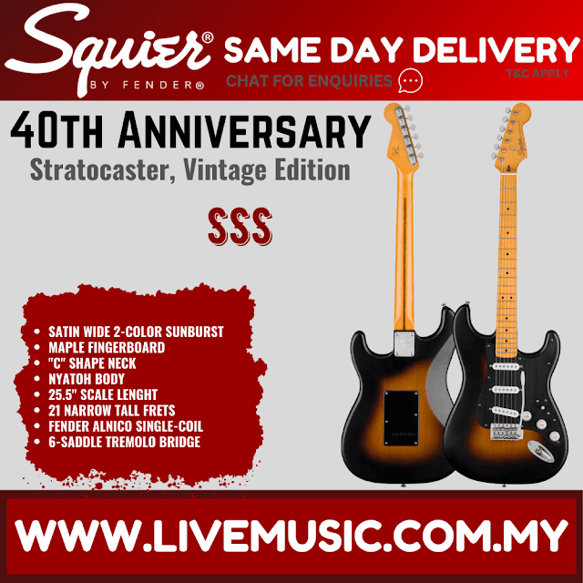 Squier 40th Anniversary Stratocaster Vintage Edition Electric Guitar, Satin Wide 2-color Sunburst