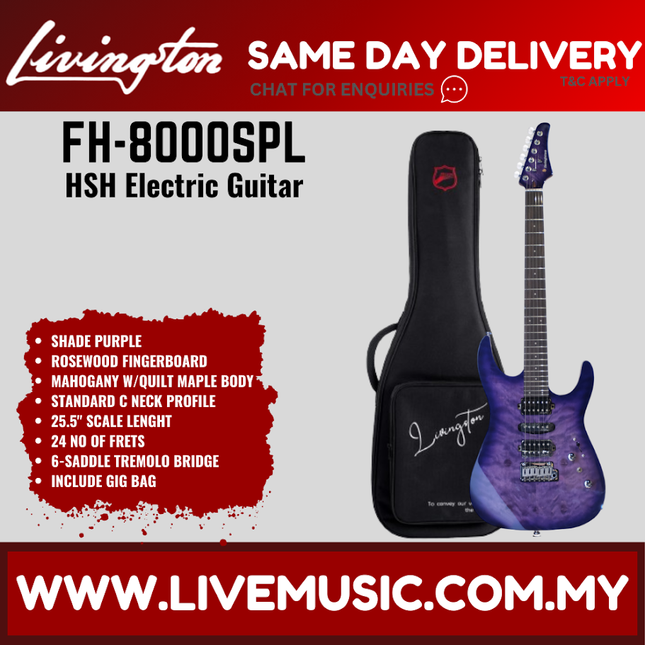 Livingston FH-8000 Stratocaster HSH Electric Guitar, Rosewood Fretboard - ( FH8000 FH 8000 )