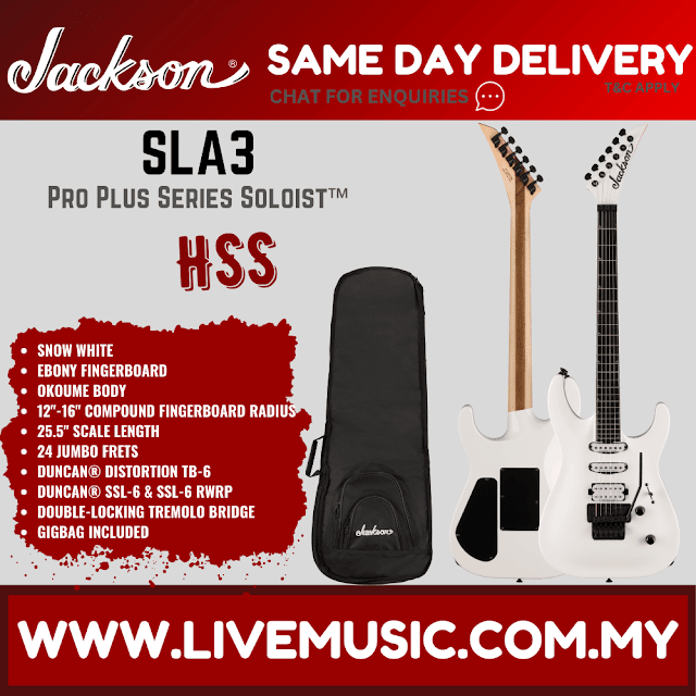 Jackson Pro Plus Series Soloist SLA3 Electric Guitar, Ebony FB, Snow White