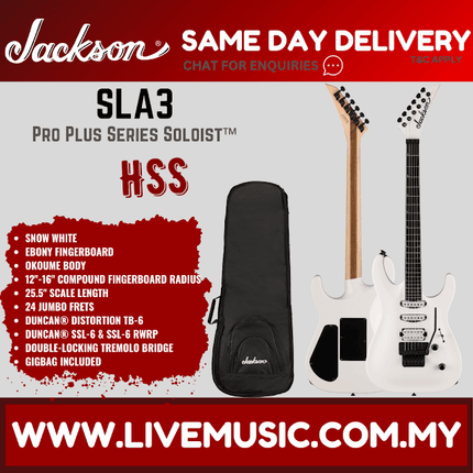 Jackson Pro Plus Series Soloist SLA3 Electric Guitar, Ebony FB, Snow White