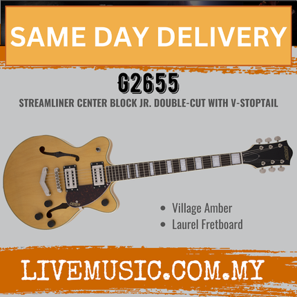 Gretsch G2655 Streamliner Center Block Jr. Electric Guitar w/V-Stoptail, Laurel FB, Village Amber
