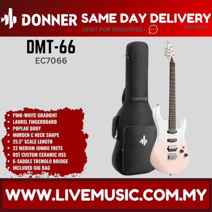 Donner EC7066 DMT-66 Electric Guitar w/Gigbag, Laurel Fingerboard, Pink White Gradient ( DMT66 \ DMT 66 )