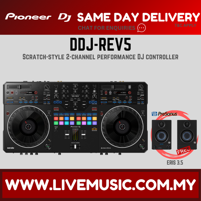 Pioneer DJ DDJ-REV5 4-deck DJ Controller with Stem Separation With Monitor Speaker And Case ( DDJ REV5 / DDJREV5)