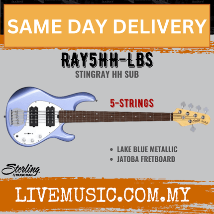 Sterling Ray5HH Stingray 5-String Electric Bass Guitar Jatoba Fretboard - Lake Blue Metallic (Ray5 HH/Ray5)