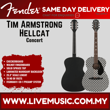 Fender Tim Armstrong Hellcat Acoustic Guitar w/Black Pickguard, Checkerboard