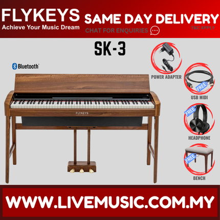 Flykeys SK3 88-Key Touch Screen Digital Home Piano Antique Style w/Piano Bench And Headphone ( SK-3 / SK 3 )