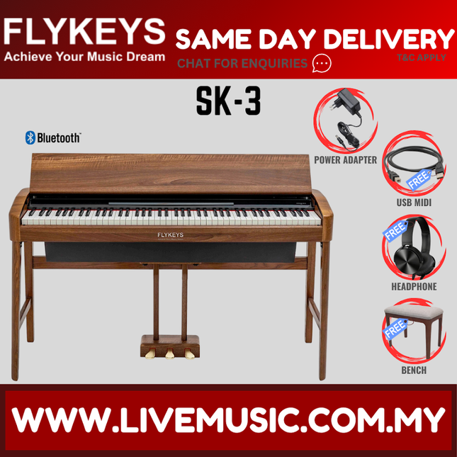 Flykeys SK3 88-Key Touch Screen Digital Home Piano Antique Style w/Piano Bench And Headphone ( SK-3 / SK 3 )