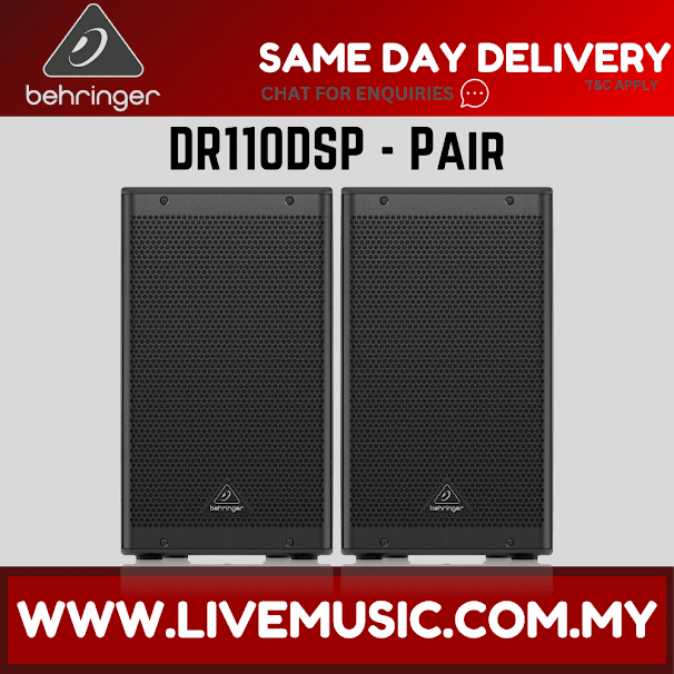 Behringer DR110DSP 1000W 10" Powered Speaker with Bluetooth w/UG-88HH Wireless Mic, Speaker Stand and Cable - Pair ( DR-110DSP / DR 110DSP )