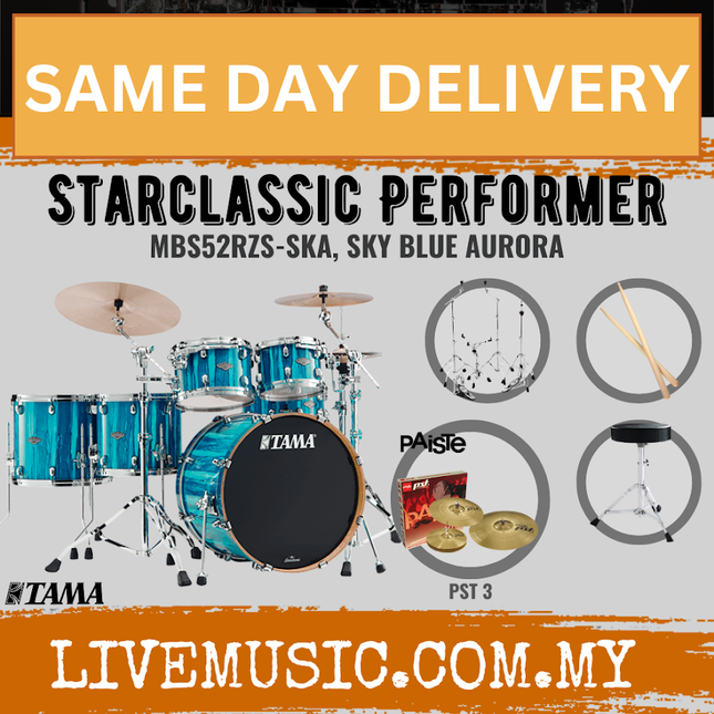 Sky blue drum shell pack set with cymbals, throne, and hardware kit, 5 pieces
