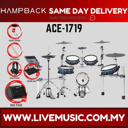 Hampback ACE-1719 Full Mesh Digital Drum Set w/Headphone, Drumstick And Drum Throne - ( ACE1719 ACE 1719 )