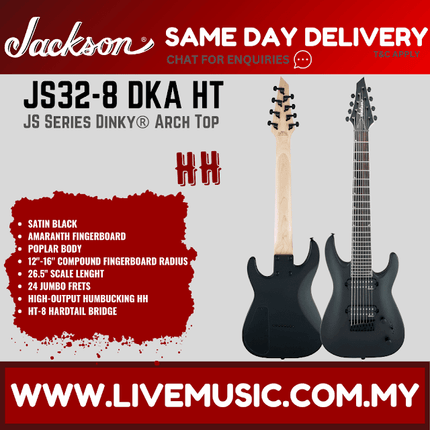 Jackson Dinky JS32-8 DKA 8-Strings Electric Guitar, Amaranth Fretboard - Satin Black (JS328 / JS32 8)