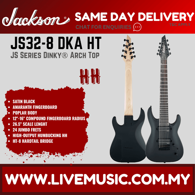 Jackson Dinky JS32-8 DKA 8-Strings Electric Guitar, Amaranth Fretboard - Satin Black (JS328 / JS32 8)