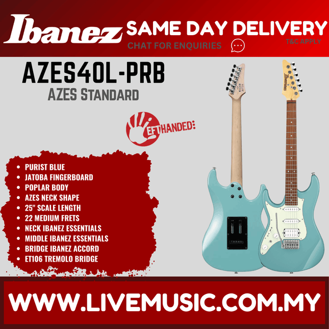 Ibanez AZES40L-PRB AZES Left Handed Standard Series Electric Guitar - Purist Blue ( AZES40L-PRB / AZES40LPRB)