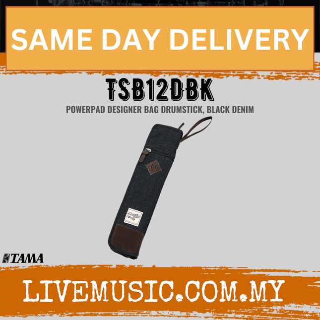 Tama TSB12D-BK Powerpad Designer Drum Stick Denim Bag, Black ( TSB12D BK / TSB12DBK )