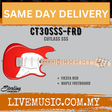 Sterling by Music Man Cutlass CT30SSS Electric Guitar, Maple Fretboard - Fiesta Red (CT30 SSS/CT30-SSS)