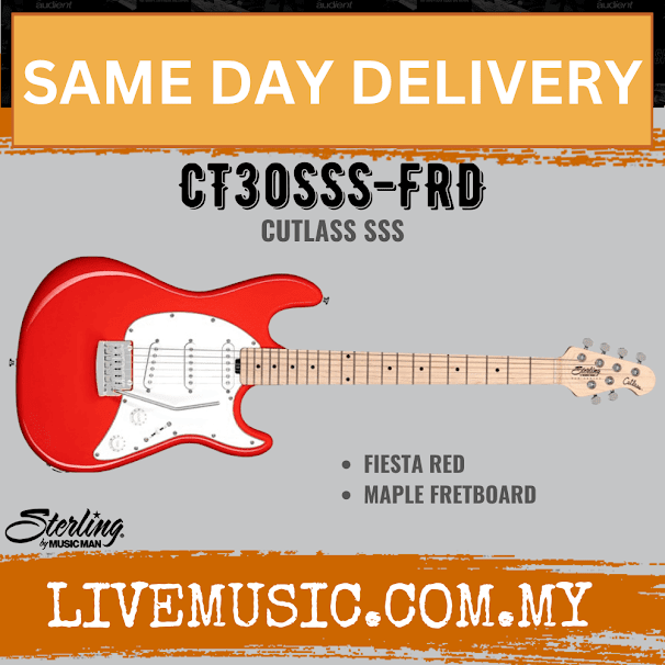 Sterling by Music Man Cutlass CT30SSS Electric Guitar, Maple Fretboard - Fiesta Red (CT30 SSS/CT30-SSS)