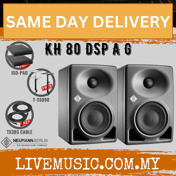 Neumann KH 80 DSP 4" Powered Studio Monitor w/Monitor Stand And Isolation Pad (Grey) - Pair ( KH80 DSP )