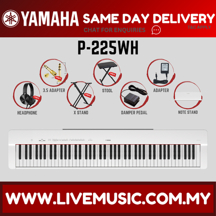 Yamaha P-225 88-Key Digital Piano With Keyboard Bench, Headphone And Adapter - White ( P225 P 225 P125 P 125 )