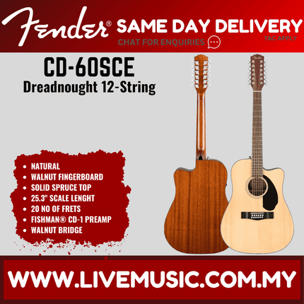 Fender CD-60SCE Dreadought 12-string Acoustic Guitar - Natural (CD60SCE12/ CD 60SCE 12)