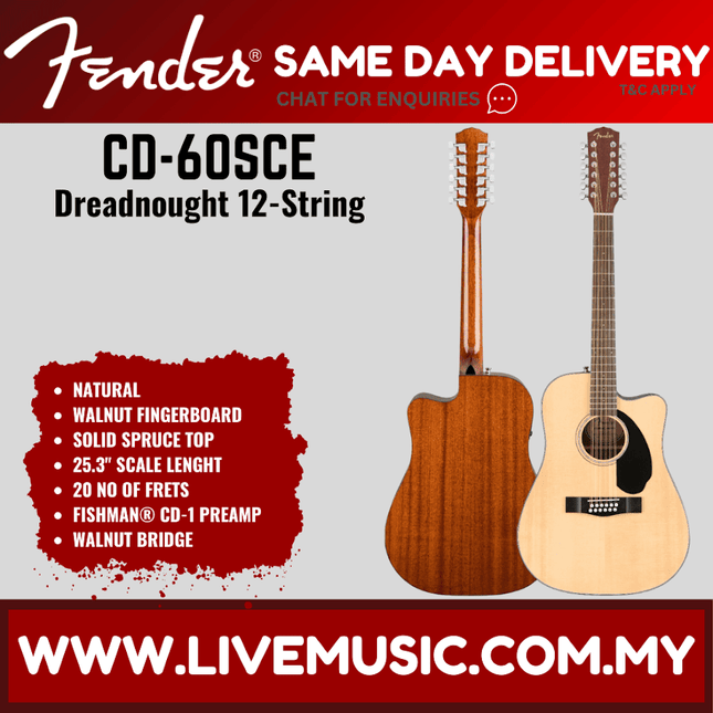 Fender CD-60SCE Dreadought 12-string Acoustic Guitar - Natural (CD60SCE12/ CD 60SCE 12)