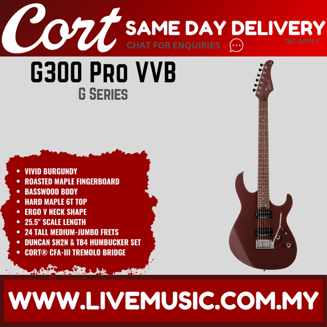 Cort G300 Pro Electric Guitar Roasted Maple Fretboard with Bag - Vivid Burgundy (G300-Pro/G300Pro)