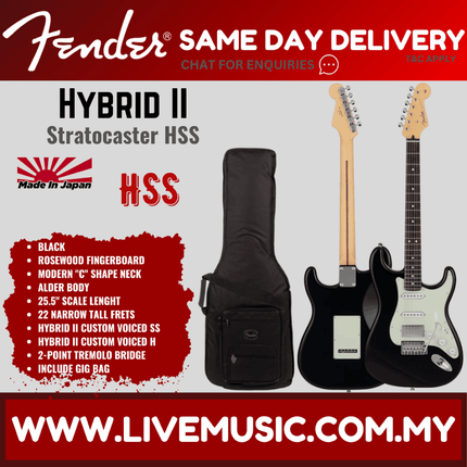 Fender Japan Hybrid II Stratocaster HSS Electric Guitar, RW FB
