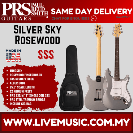 PRS John Mayer Silver Sky Rosewood Electric Guitar w/Bag-Tungsten