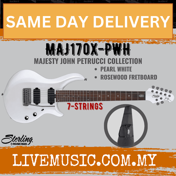Sterling MAJ170X-PWH John Petrucci Majesty Series 7-string Electric Guitar, Pearl White ( MAJ170X PWH / MAJ170XPWH )