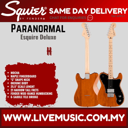 Squier Paranormal Esquire Deluxe Electric Guitar, Maple FB, Mocha