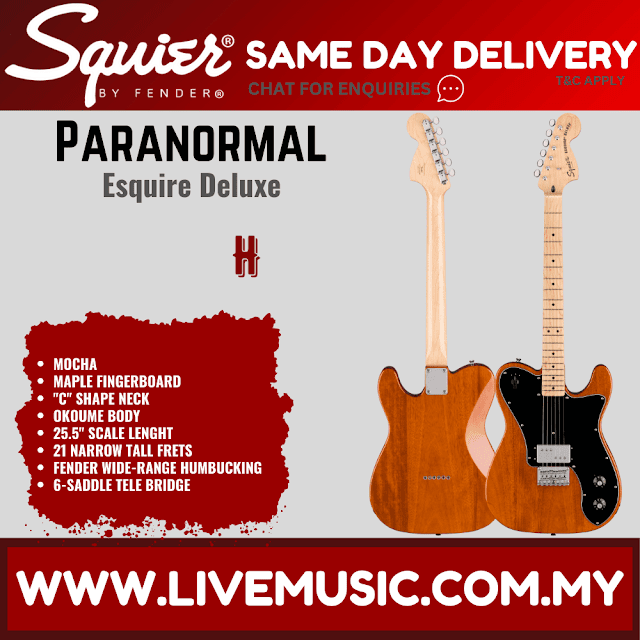 Squier Paranormal Esquire Deluxe Electric Guitar, Maple FB, Mocha