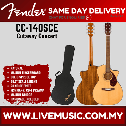 Fender CC-140SCE Concert Acoustic-Electric Guitar with Case - Natural / Sunburst (CC140SCE/CC 140SCE)