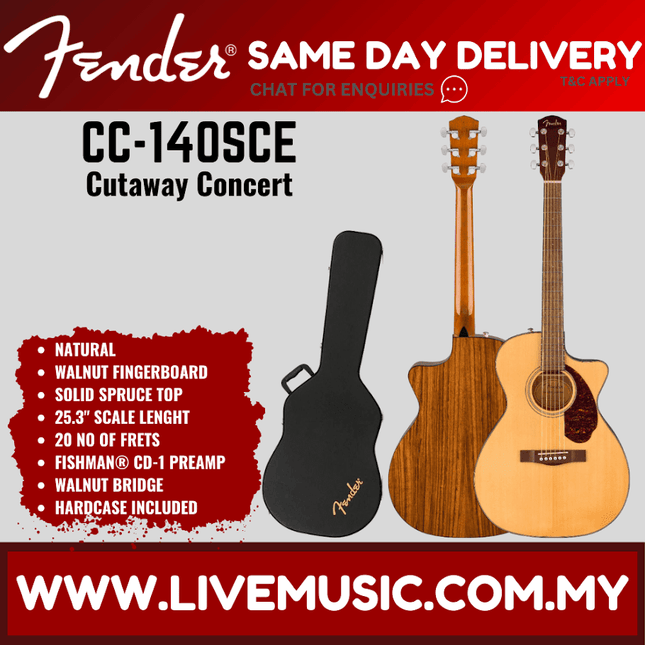 Fender CC-140SCE Concert Acoustic-Electric Guitar with Case - Natural / Sunburst (CC140SCE/CC 140SCE)