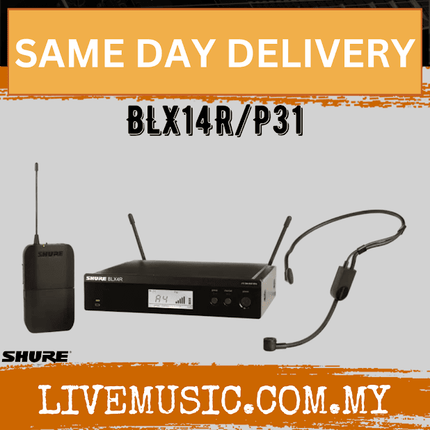 Shure BLX14R/P31 Headworn Wireless Microphone System, BLX4R Wireless Receiver, BLX1 Bodypack Transmitter & PGA31 Headset Microphone ( BLX14R-P31 / BLX14RP31 )