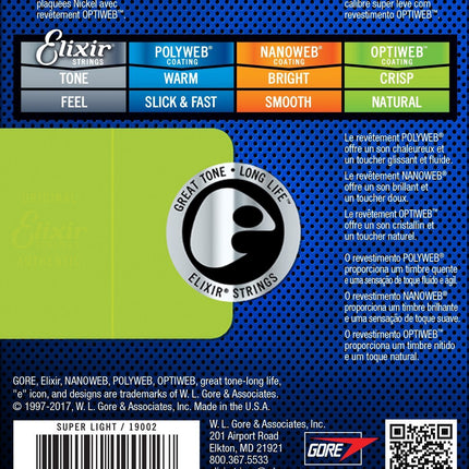 Elixir 19002 Optiweb Nickel Plated Steel Electric Guitar Strings (9-42)