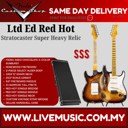 Fender Custom Shop Ltd Ed Red Hot Strat Super Heavy Relic, Faded Aged Chocolate 3-Color Sunburst