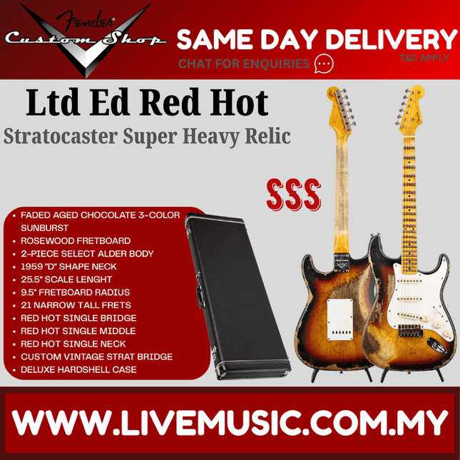 Fender Custom Shop Ltd Ed Red Hot Strat Super Heavy Relic, Faded Aged Chocolate 3-Color Sunburst