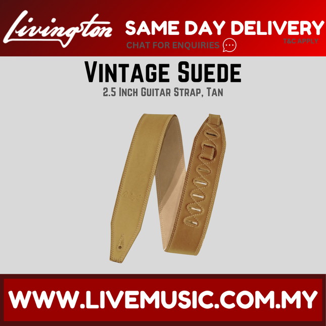 Livingston VLT-25 2.5 Inch Vintage Suede Guitar Strap, Tan ( VLT25 VLT 25 )