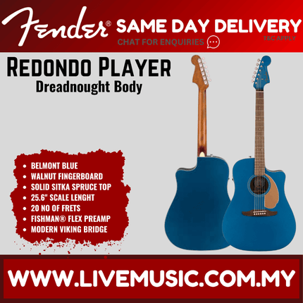 Fender California Redondo Player Slope-Shouldered Acoustic Guitar, Belmont Blue