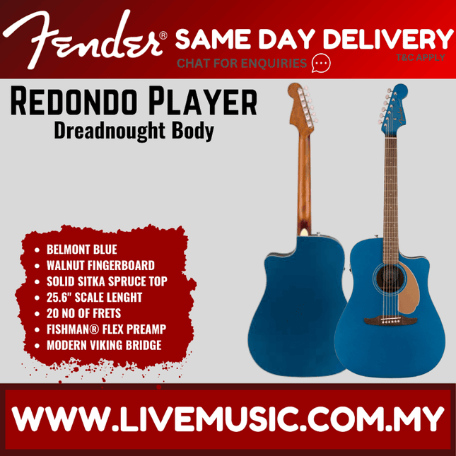 Fender California Redondo Player Slope-Shouldered Acoustic Guitar, Belmont Blue